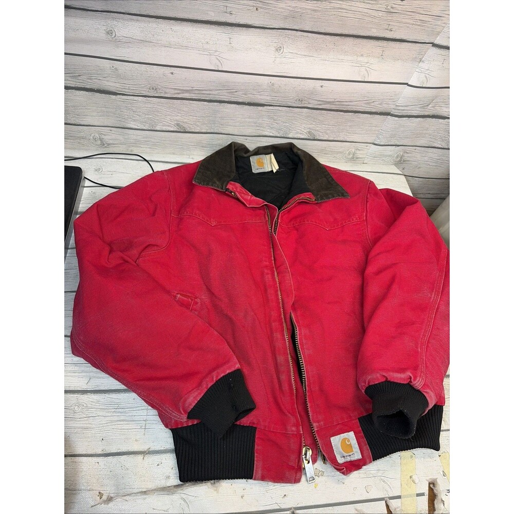 Vintage 90s Carhartt Santa Fe Jacket JQ2100 Red Quilted Lined Work Size Large